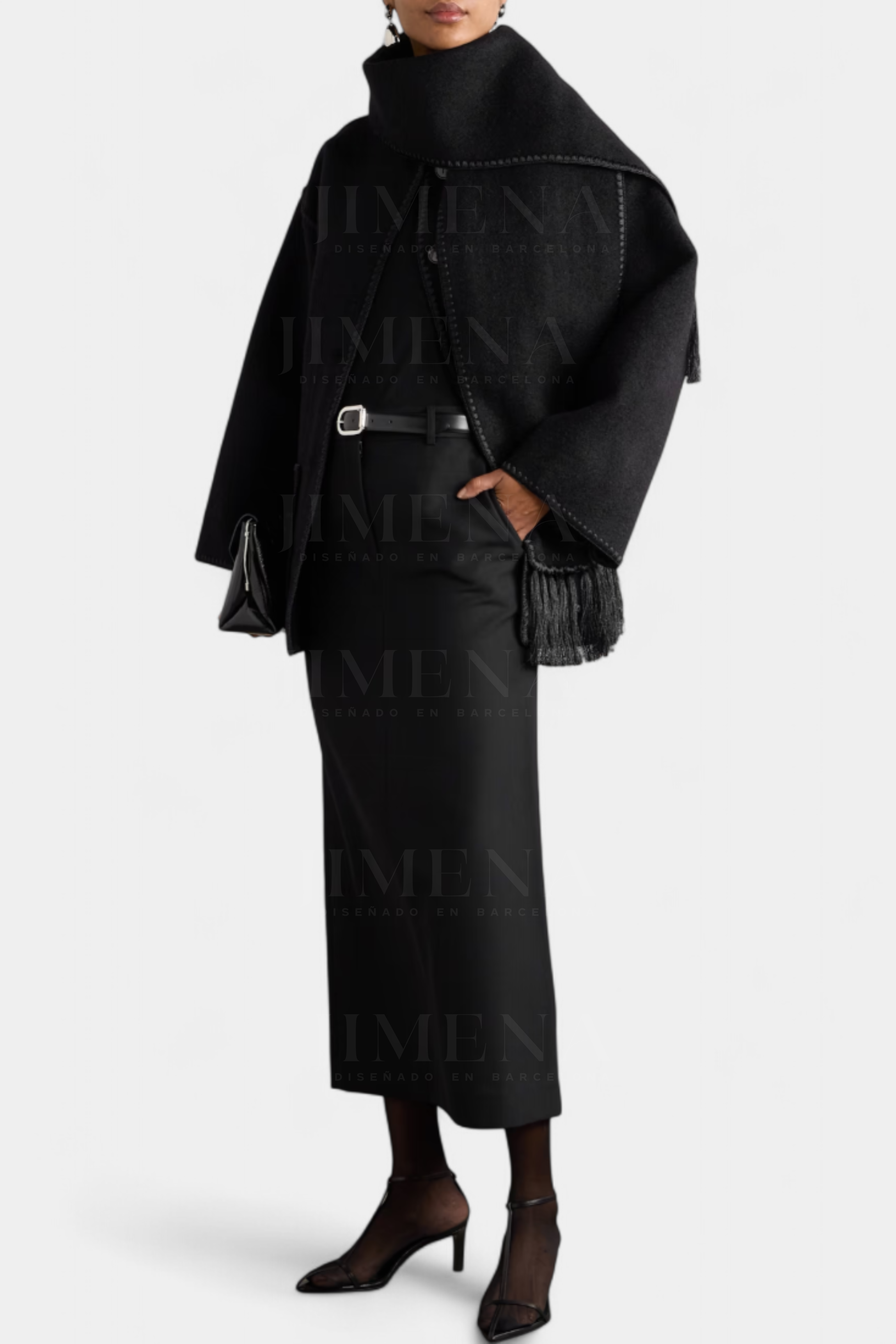 Pauline Coat with Integrated Scarf and Fluid Silhouette
