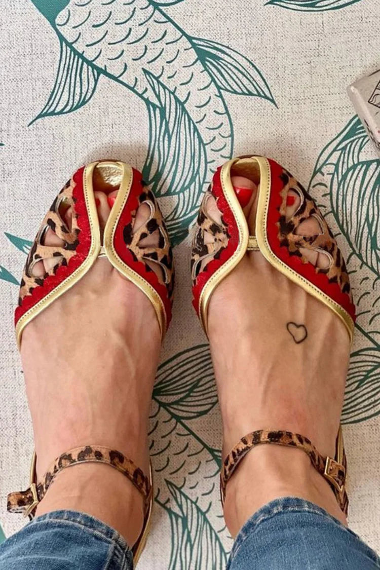 Leopard Print Colorblock Hollow Out Brown Sandals