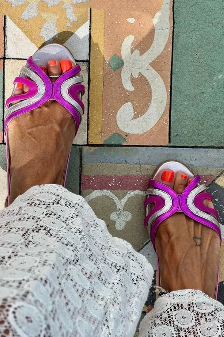 Colorblock Patchwork Hollow Out Peep Toe Purple Sandals