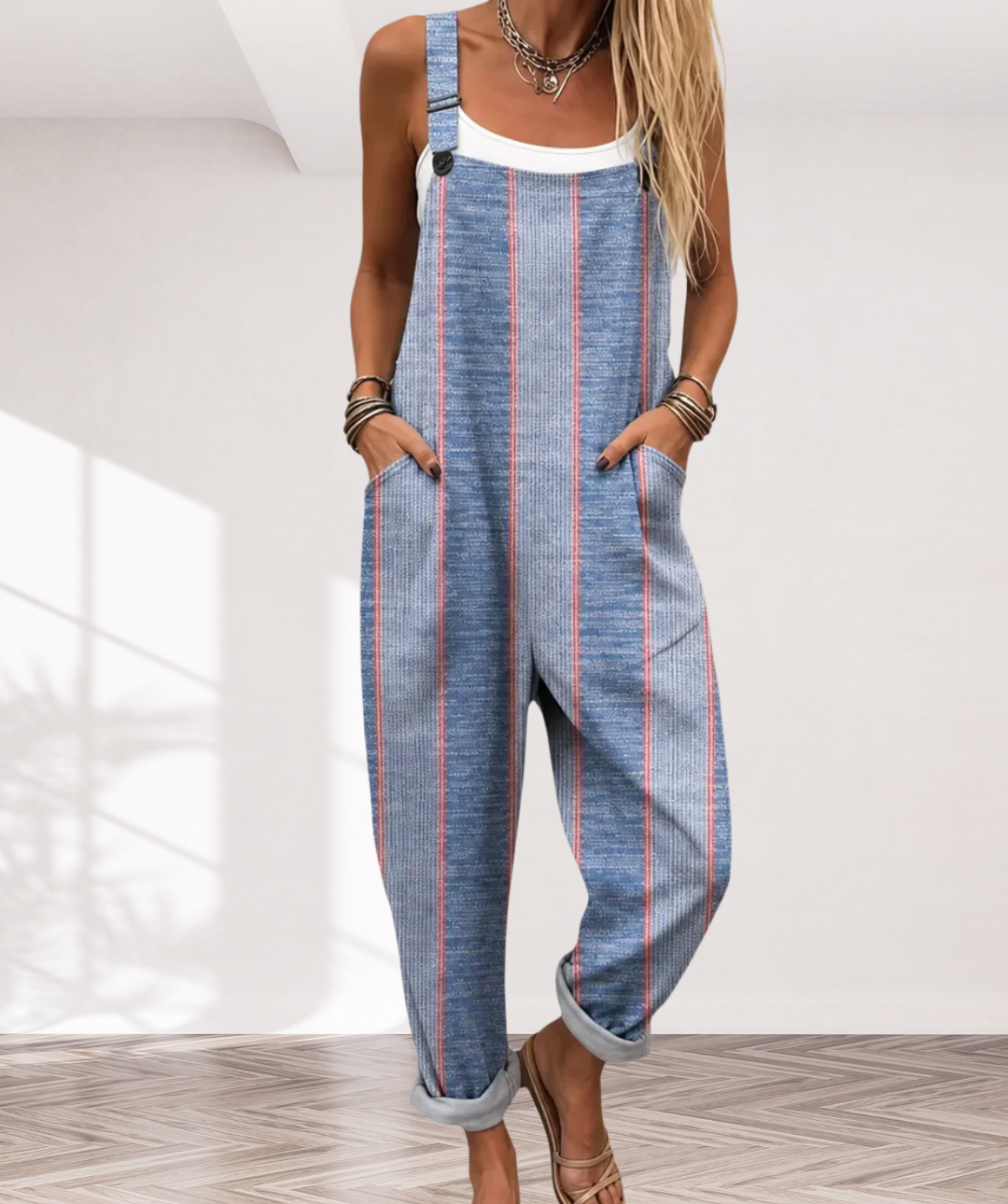 Classic Blue Striped Relaxed Overalls