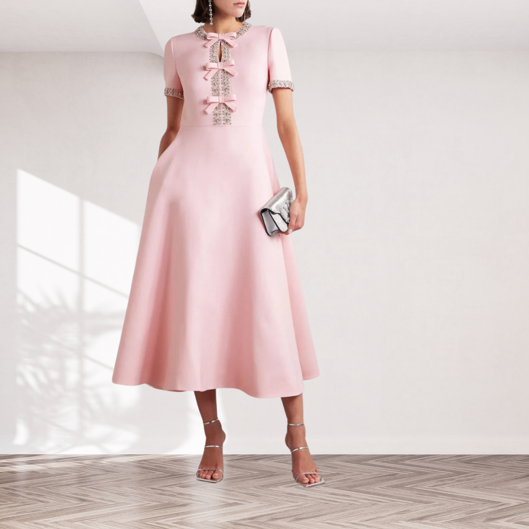 Zoe | Bow with Crystal Embellished Midi Dress