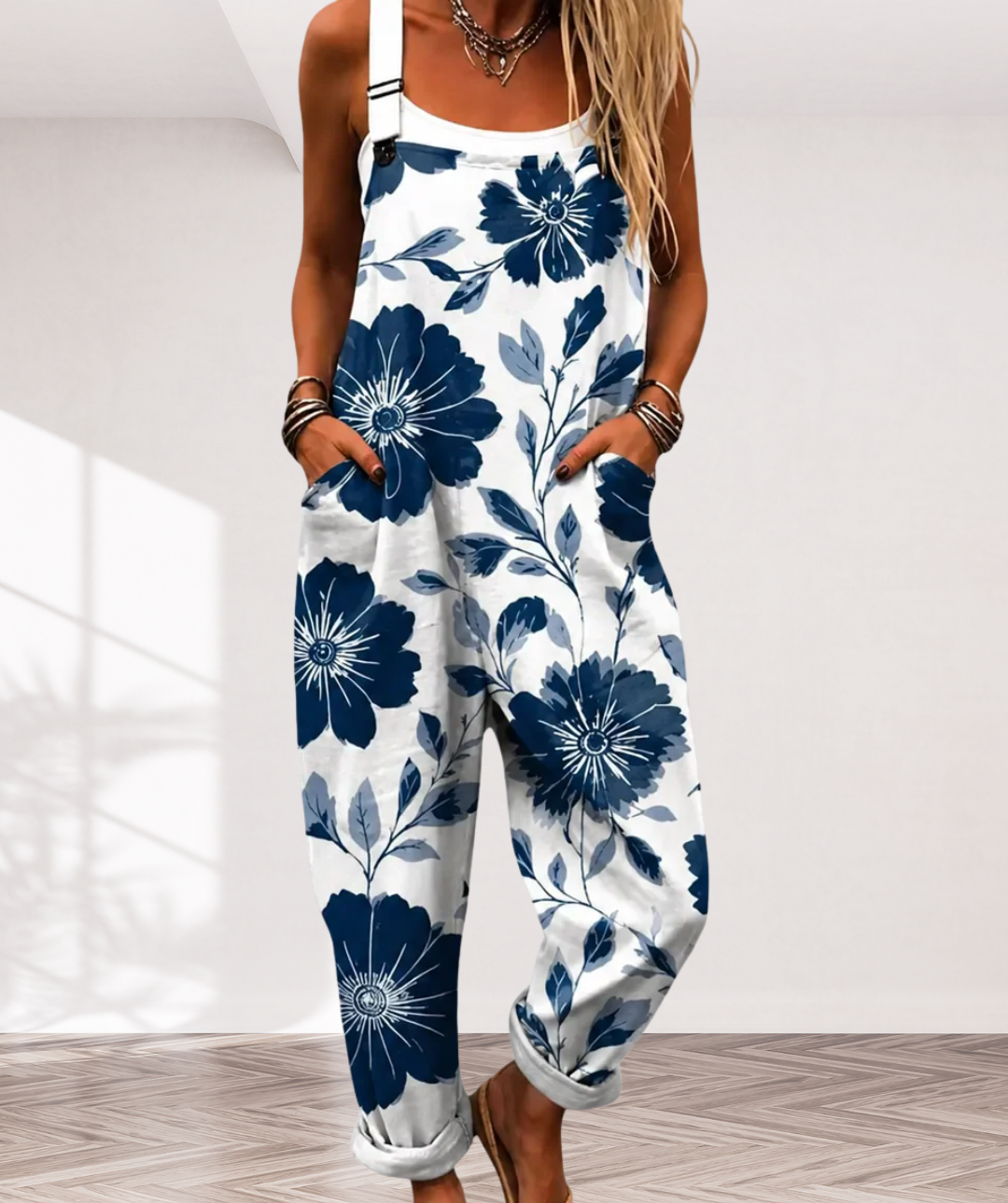 Indigo Flower Overalls