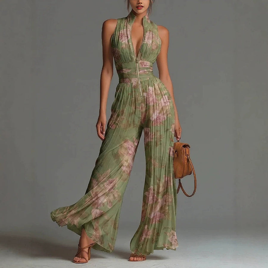 Sofia - Pleated Floral Chiffon Jumpsuit