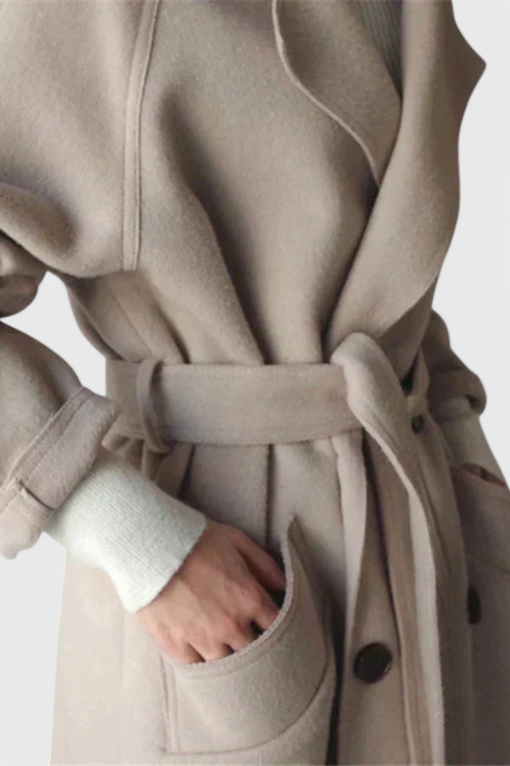 Clara Long Structured Wool Coat with Refined Silhouette