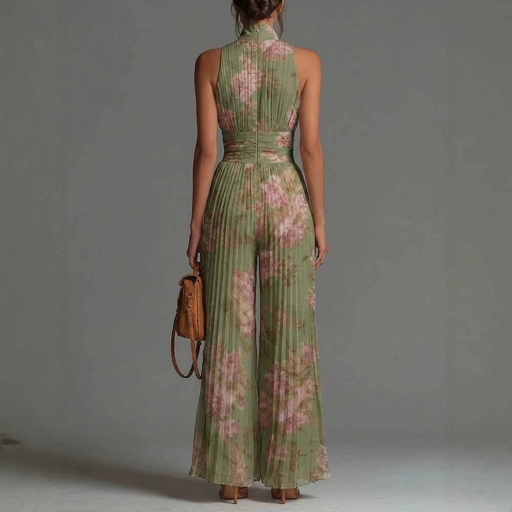 Sofia - Pleated Floral Chiffon Jumpsuit