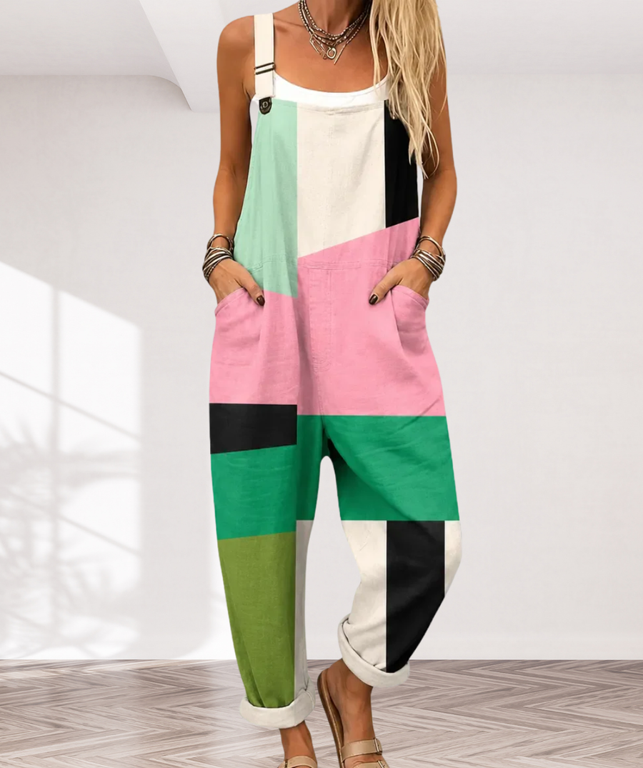 Soft Color Block Jumpsuit with Modern Style
