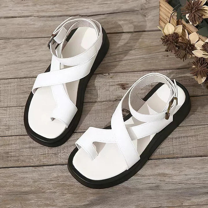 Women's Platform Sandals With Criss-Cross Straps And Ankle Buckle