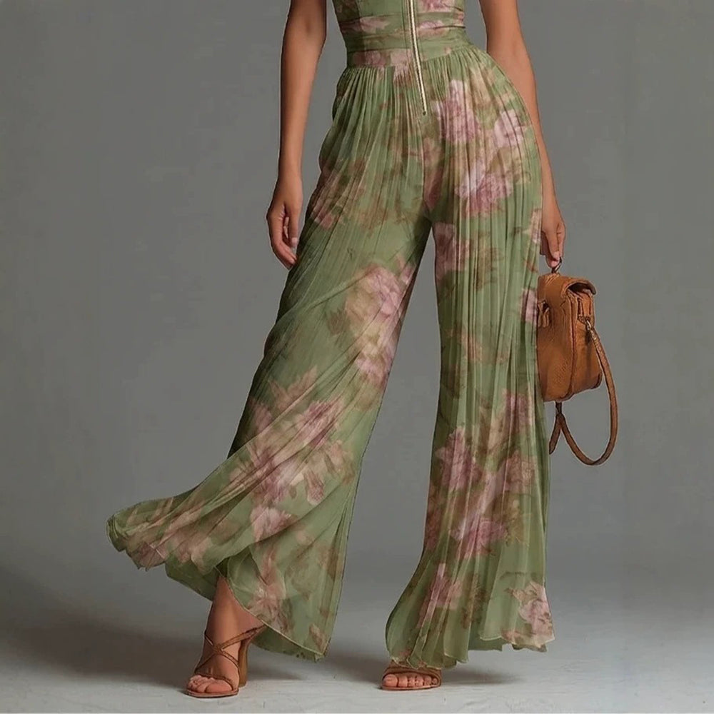 Sofia - Pleated Floral Chiffon Jumpsuit