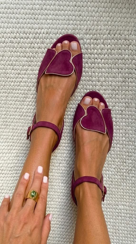 Heart Motif Open Toe Ankle Strap Pink Sandals