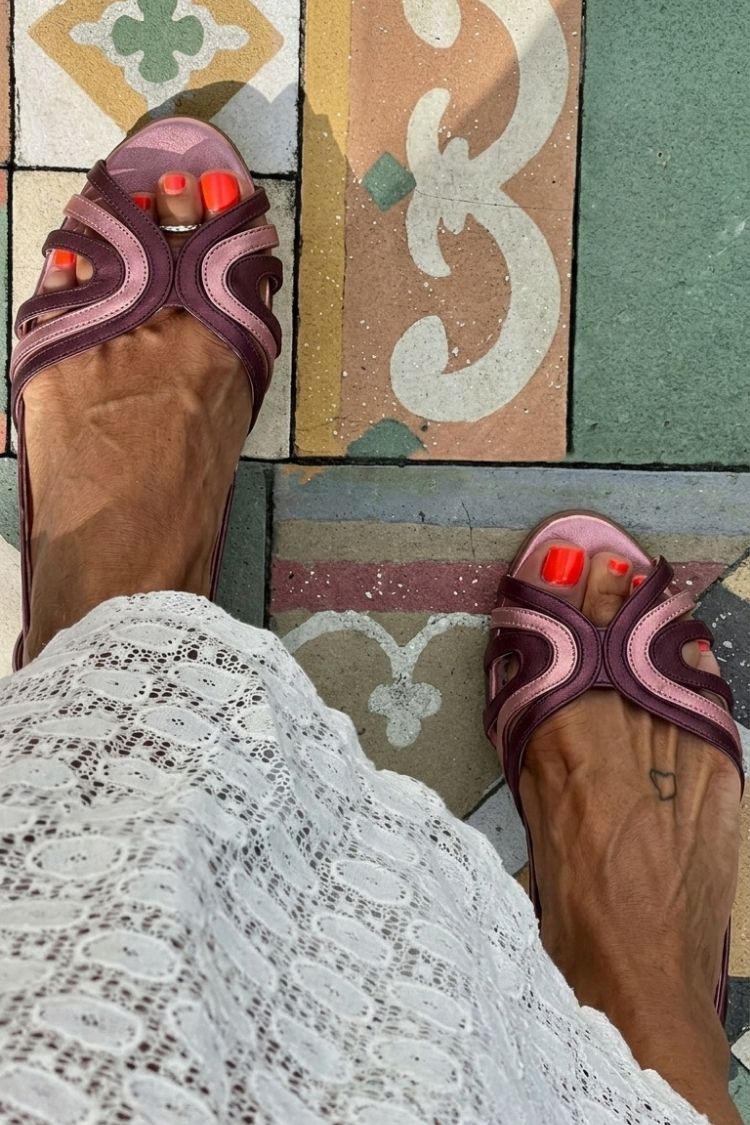 Colorblock Patchwork Hollow Out Peep Toe Purple Sandals