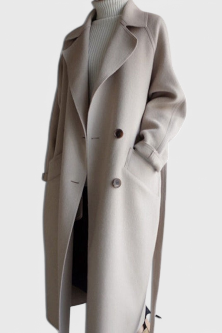 Clara Long Structured Wool Coat with Refined Silhouette