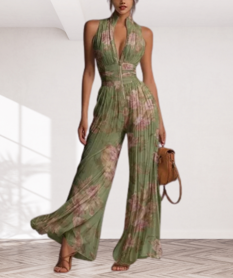 Sofia - Pleated Floral Chiffon Jumpsuit