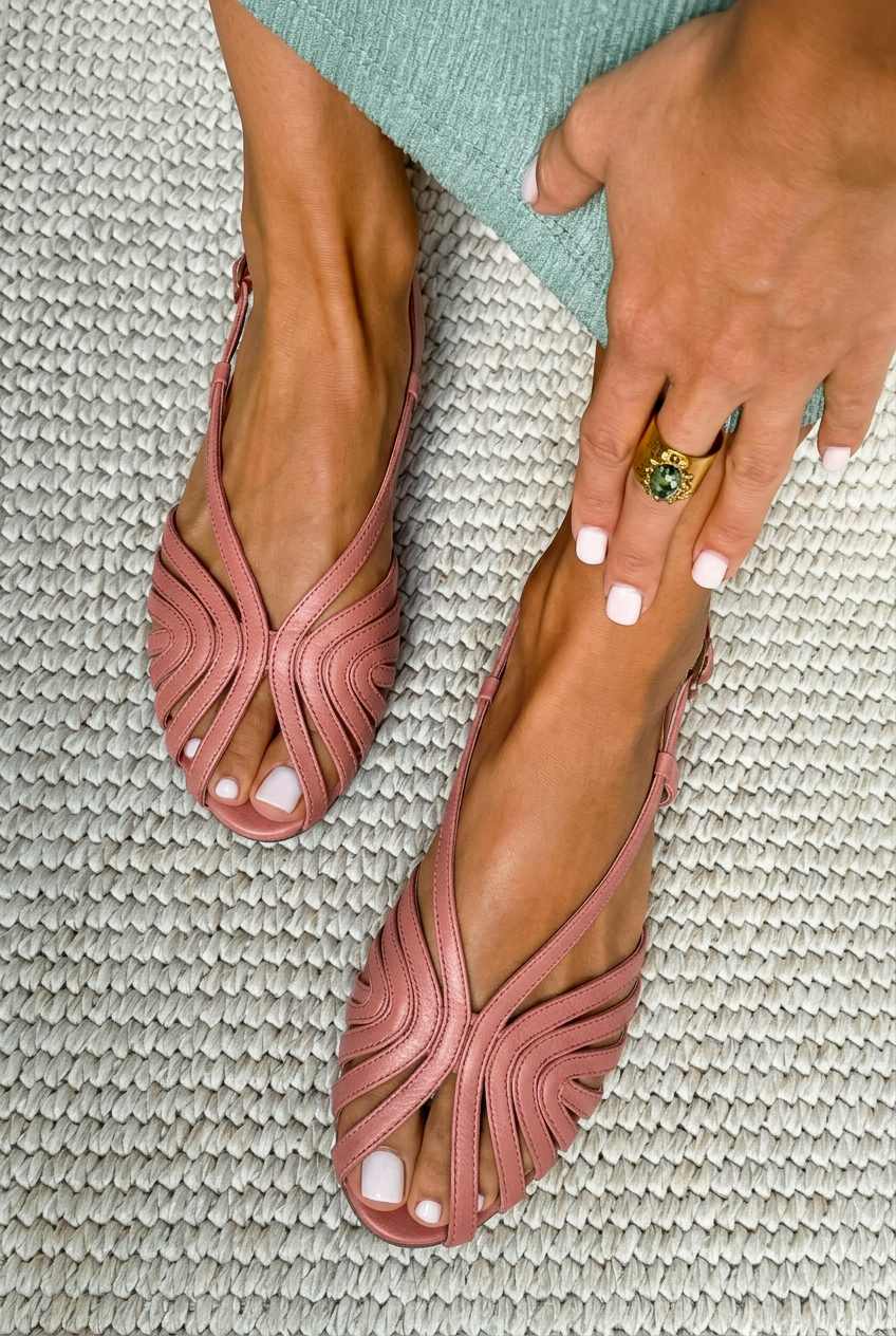 Red Leather Strappy Caged Peep Toe Flat Summer Sandals