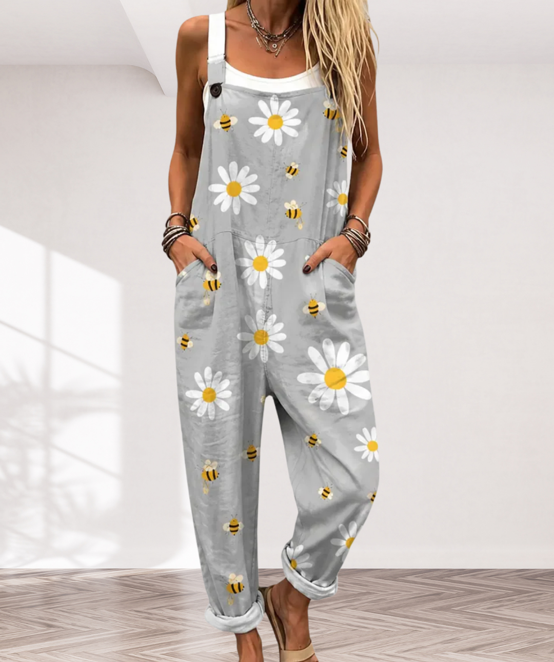 Soft Dungarees with Daisies and Bees