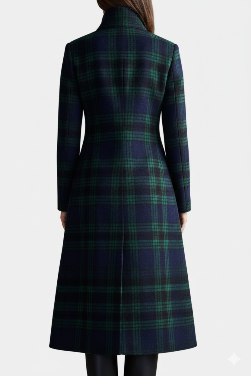 Caterina Midi Retro Checkered Blue-Green Bicolored Coat