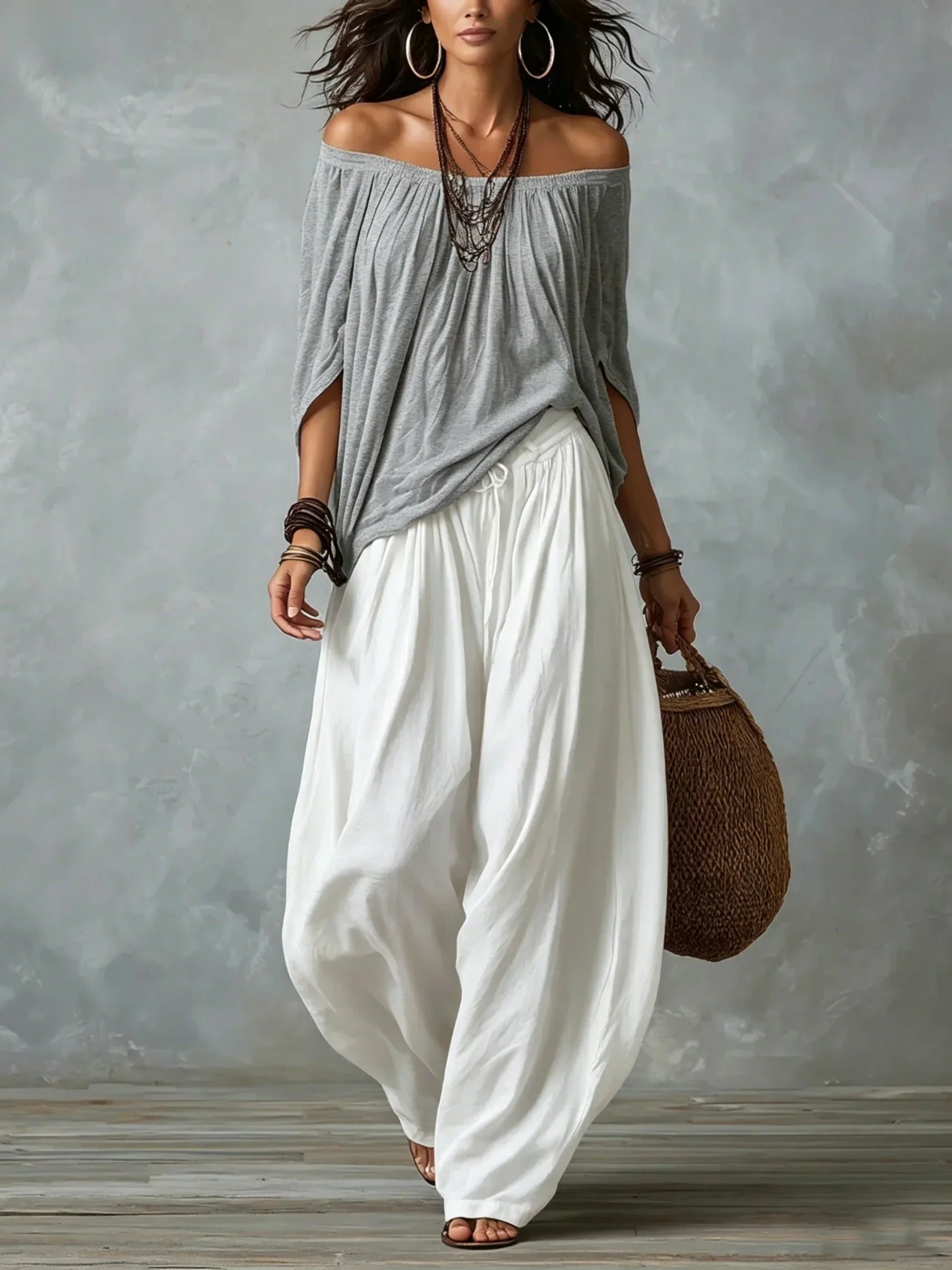 Sofia Off-Shoulder Top & Lantern Trousers Set