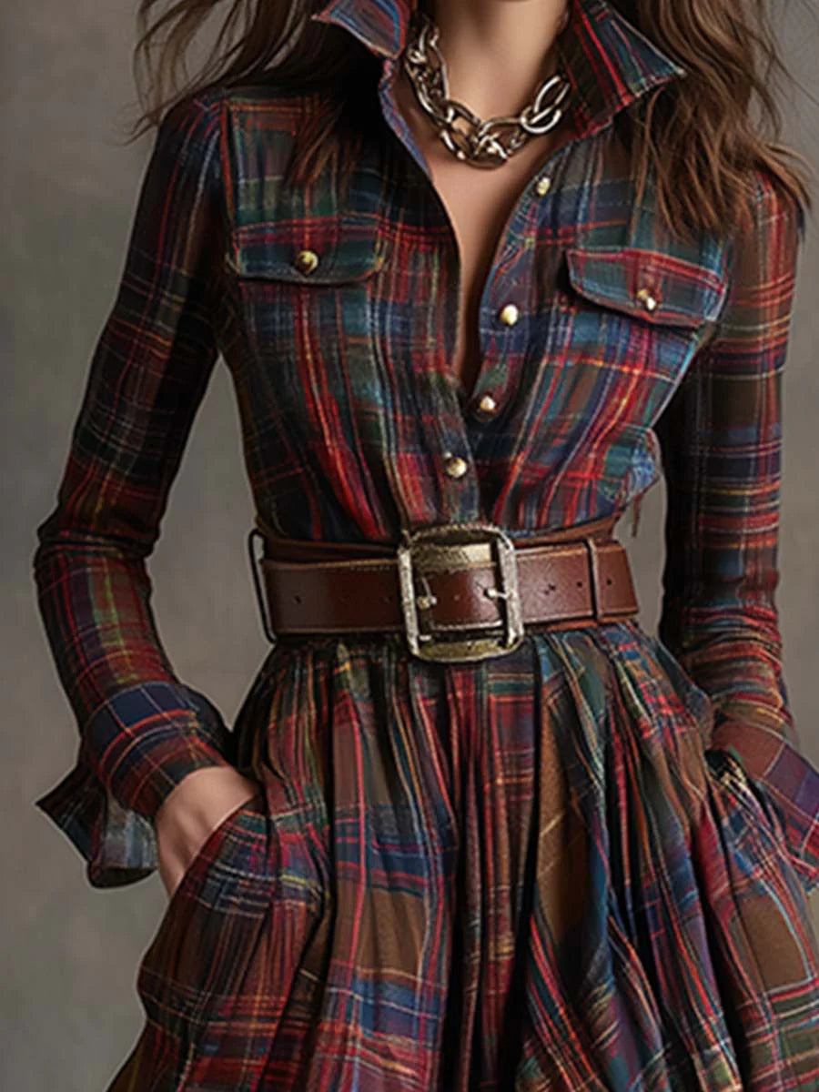 Beatriz | Belted Plaid Maxi Dress