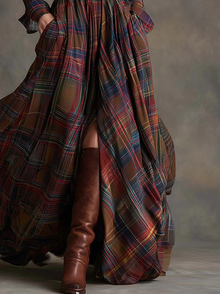 Beatriz | Belted Plaid Maxi Dress