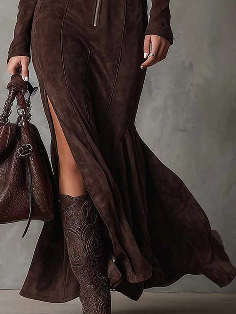 Grace | Brown Belted Maxi Dress