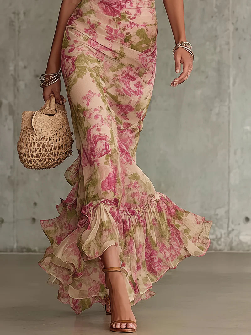 Joy | Vintage Rose Print Puff Sleeve Maxi Dress
