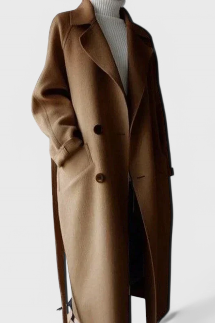 Clara Long Structured Wool Coat with Refined Silhouette