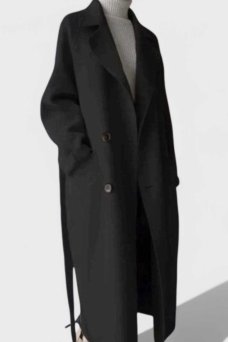 Clara Long Structured Wool Coat with Refined Silhouette