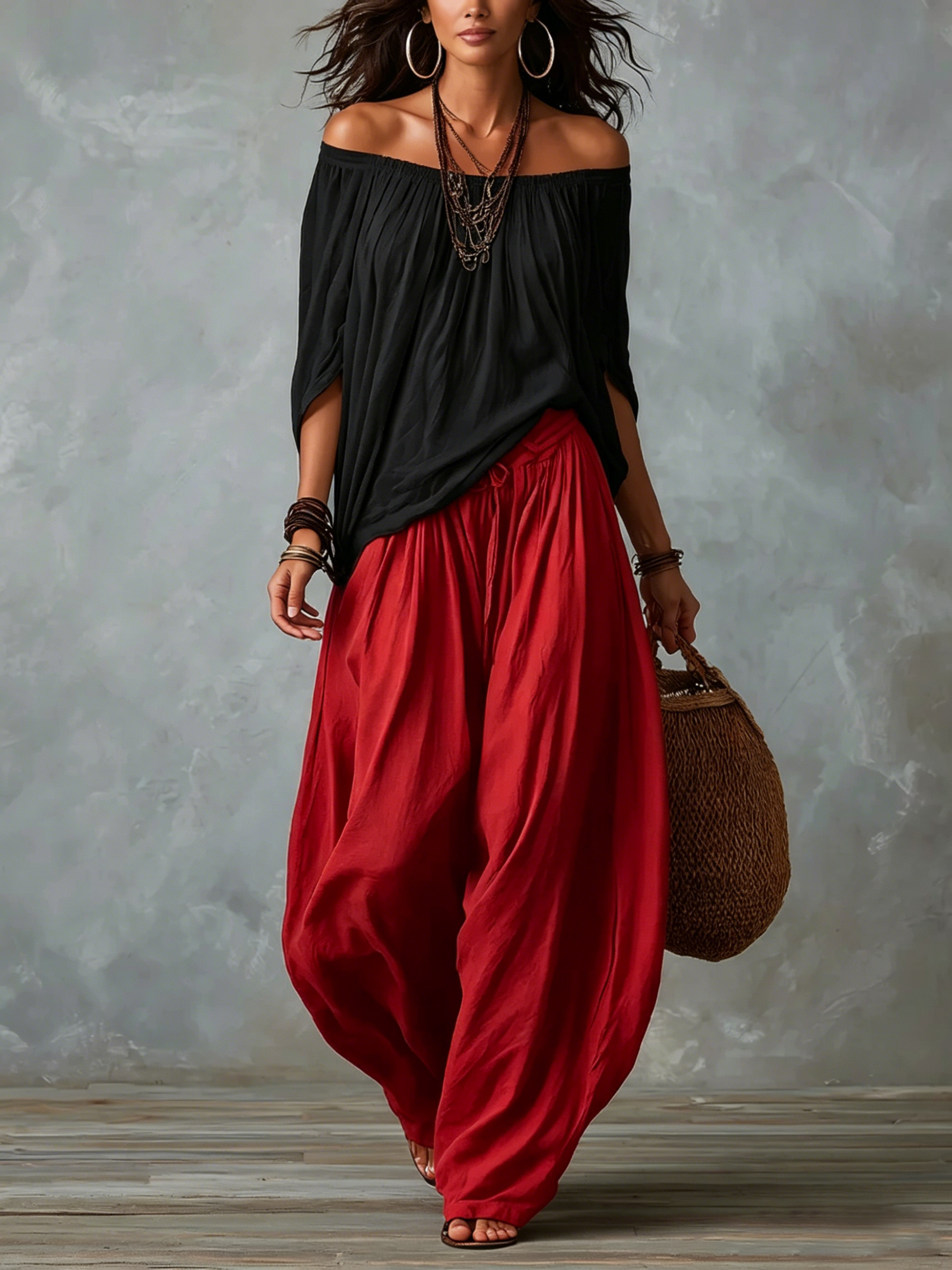 Sofia Off-Shoulder Top & Lantern Trousers Set