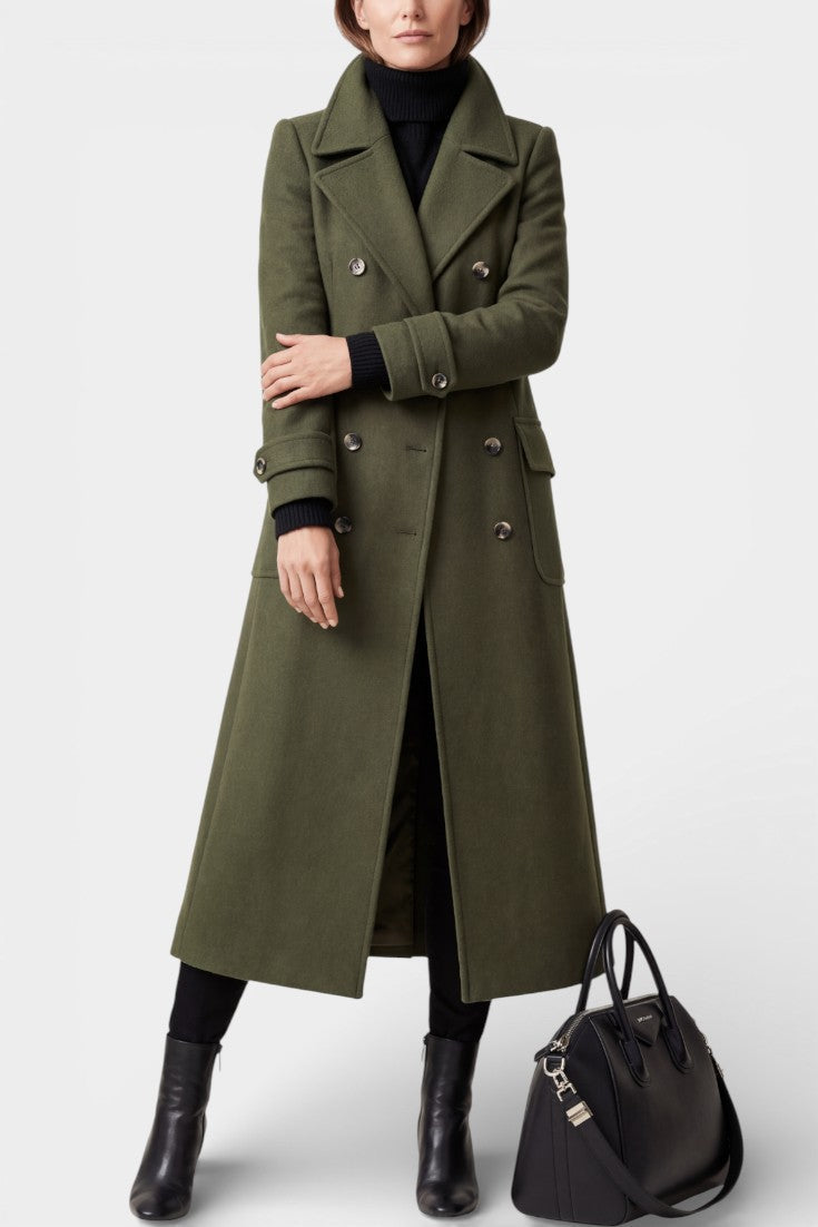 Franka Long Wool Coat with Tailored Fit and Elegant Double-Breasted Design