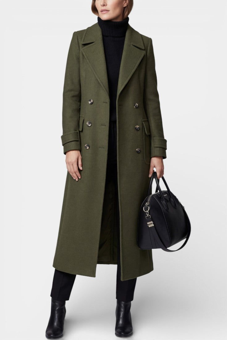 Franka Long Wool Coat with Tailored Fit and Elegant Double-Breasted Design