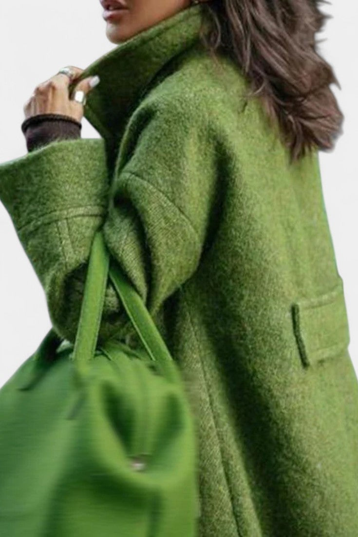 Camile Long Oversized Double-Breasted Coat with Notched Collar