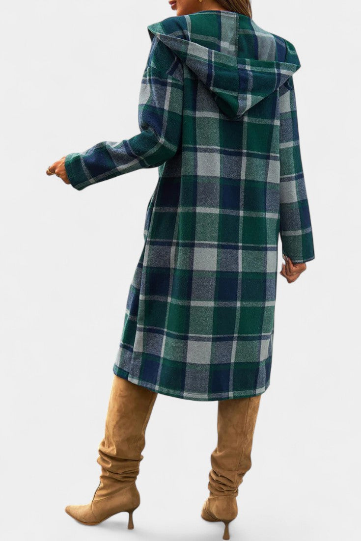 Sandrine Brushed Check Hooded Jacket with Button Closure