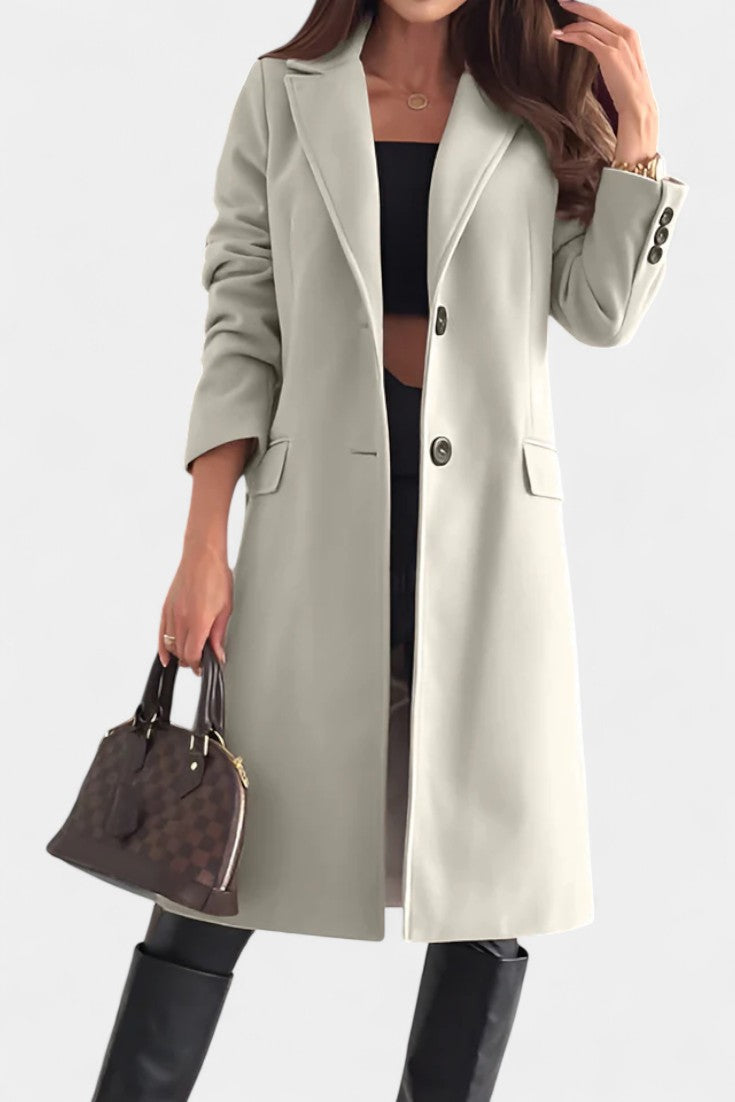 Armande Mid-Length Coat with Single Button and Notched Collar