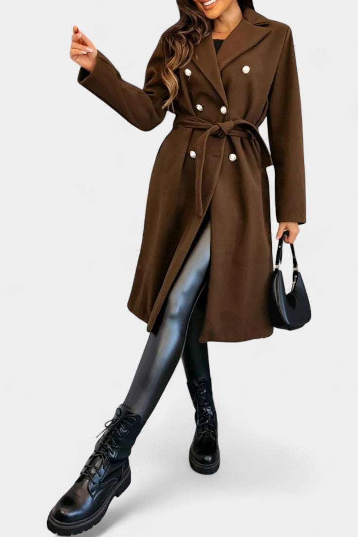 Miguelle Double-Breasted Coat with Tie Belt