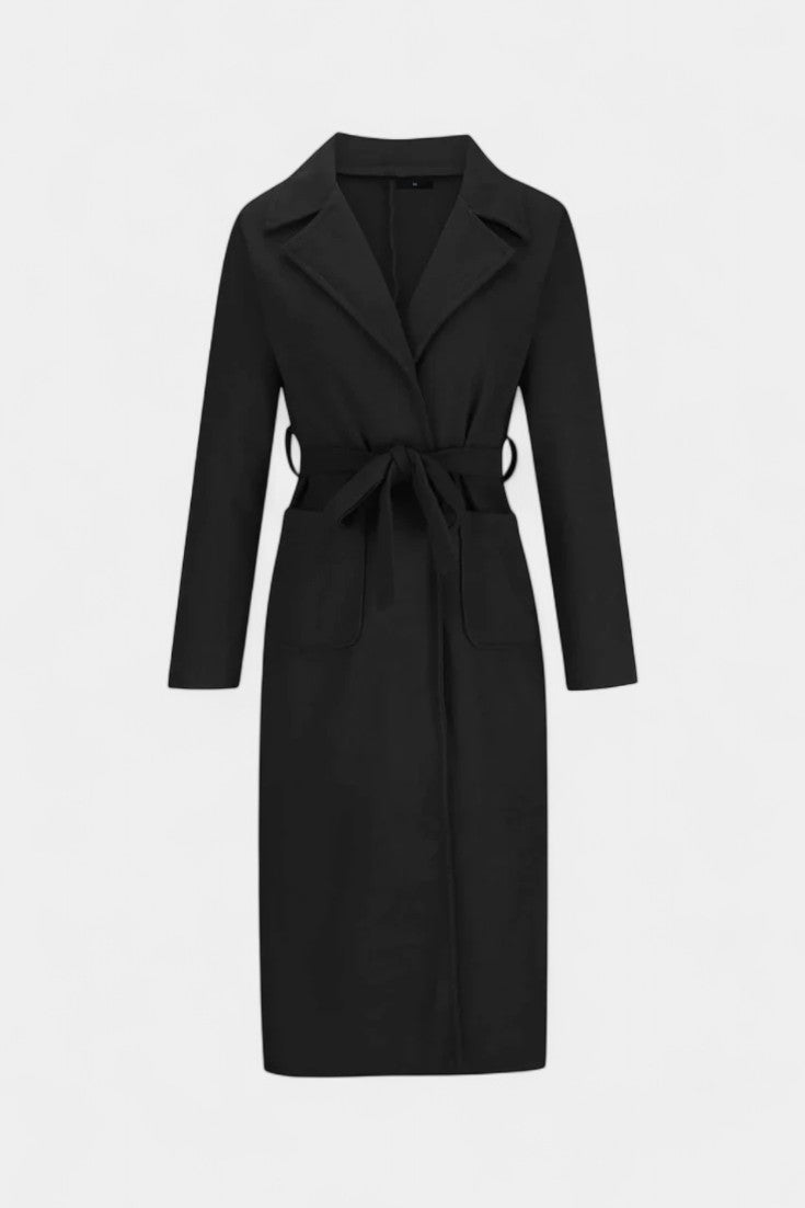 Capucine Belted Coat with Notched Collar and Pockets