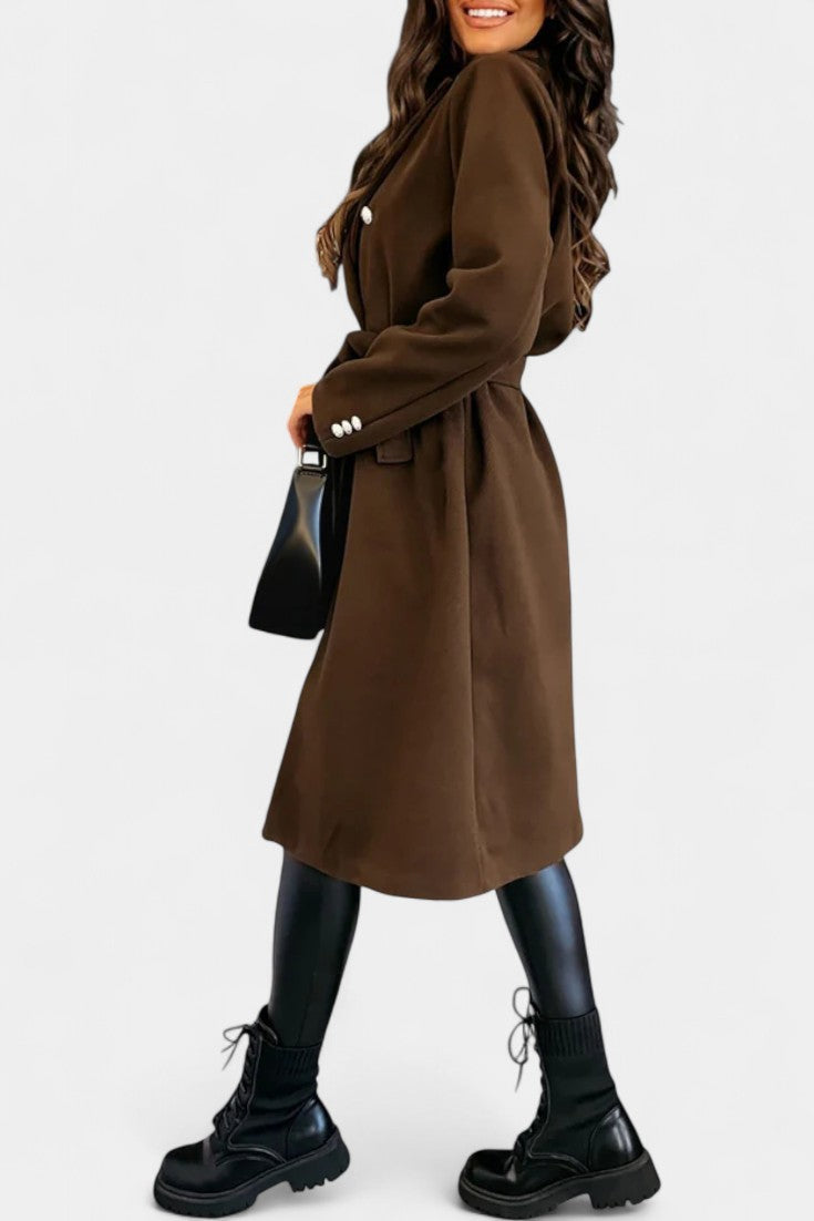 Miguelle Double-Breasted Coat with Tie Belt