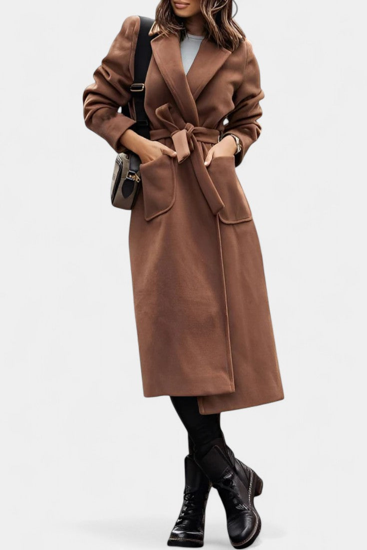 Capucine Belted Coat with Notched Collar and Pockets