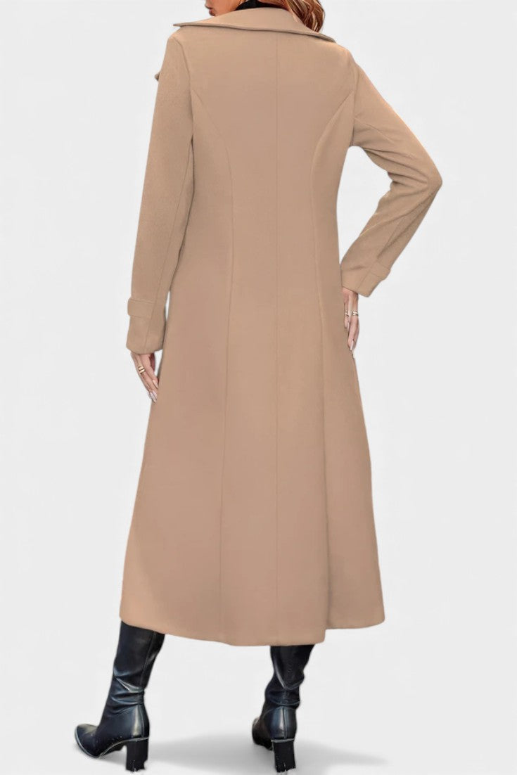 Naissa Long Notched Lapel Double-Breasted Coat