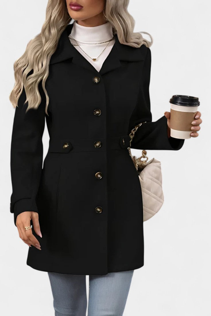 Cléophée Elegant Mid-Length Coat with Adjustable Belt