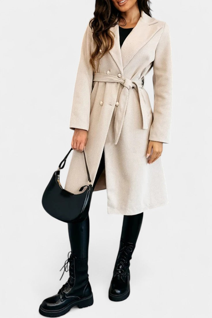 Miguelle Double-Breasted Coat with Tie Belt