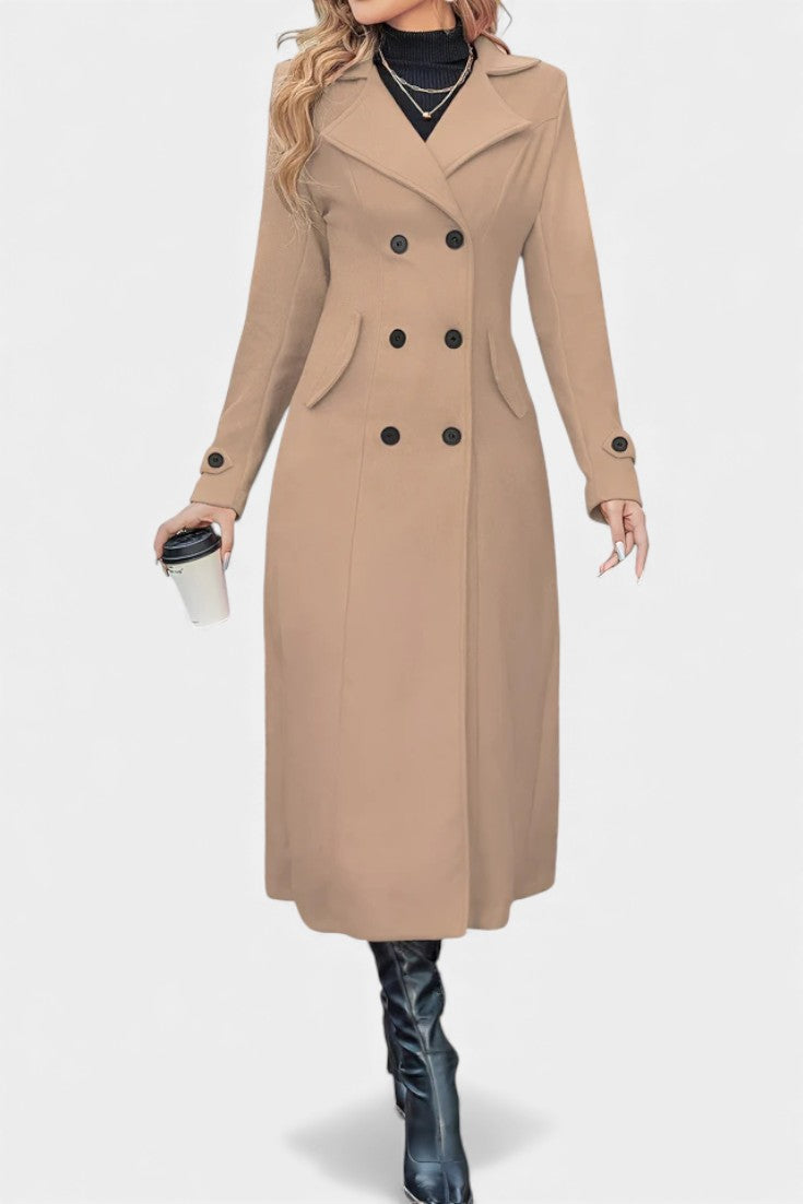 Naissa Long Notched Lapel Double-Breasted Coat