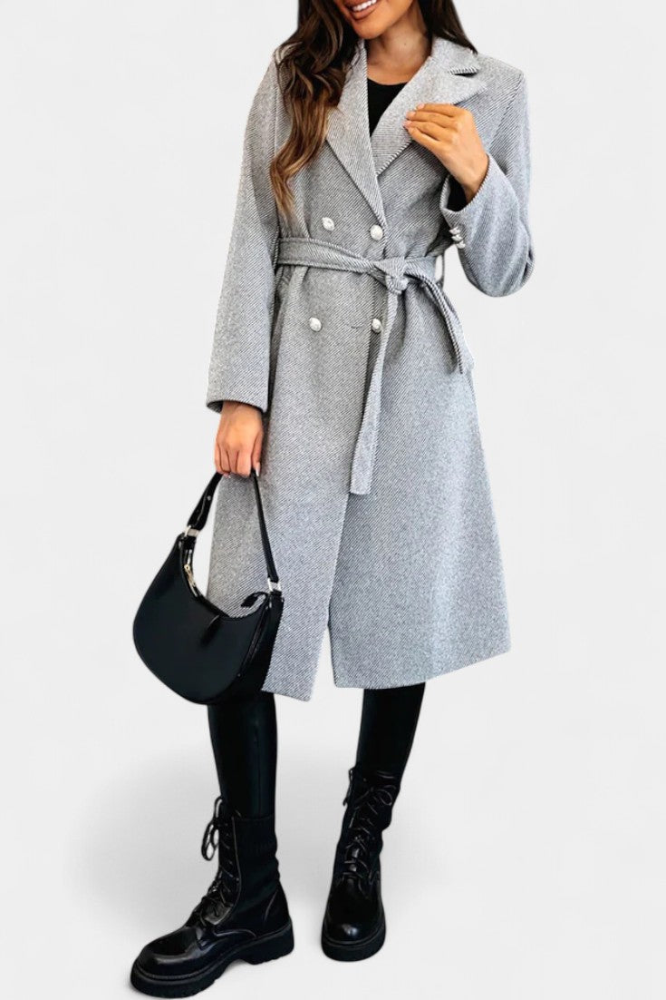 Miguelle Double-Breasted Coat with Tie Belt