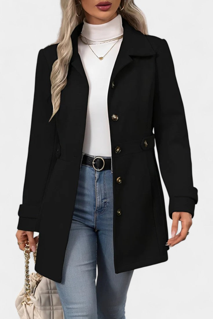 Cléophée Elegant Mid-Length Coat with Adjustable Belt