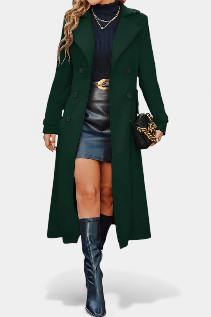 Naissa Long Notched Lapel Double-Breasted Coat