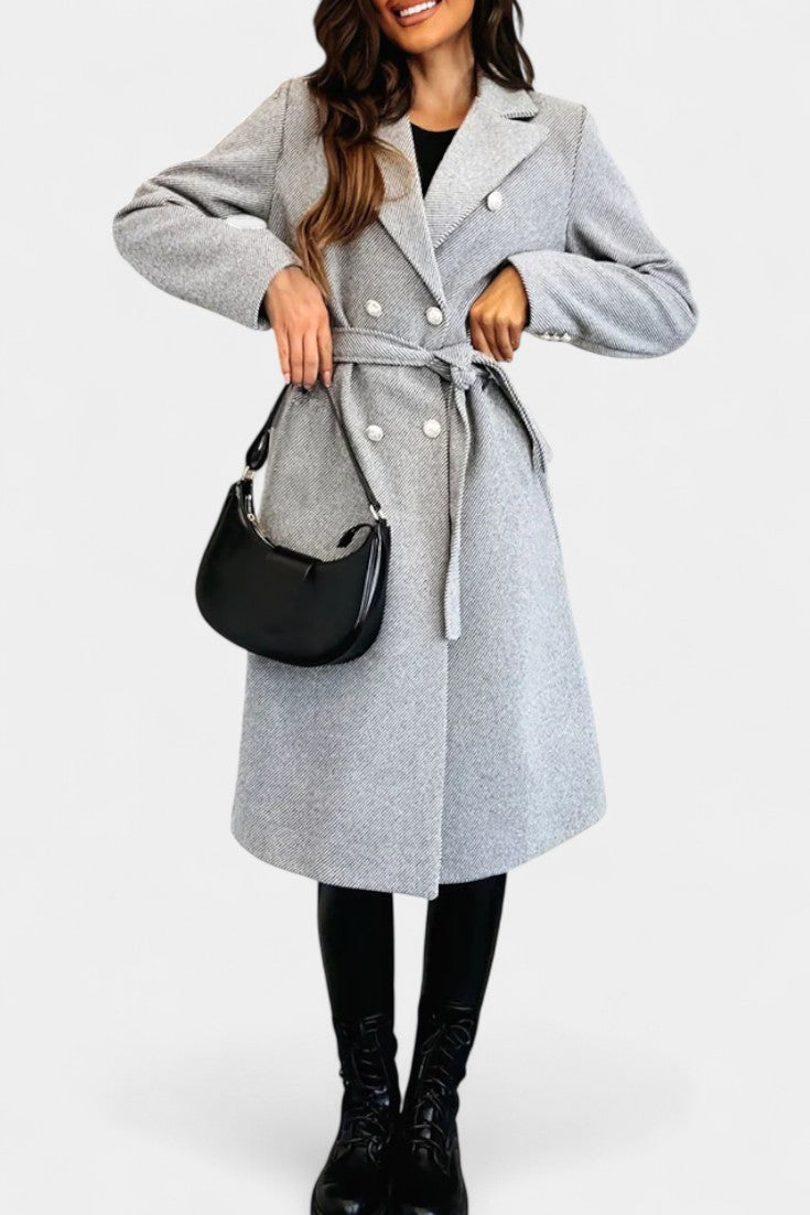 Miguelle Double-Breasted Coat with Tie Belt