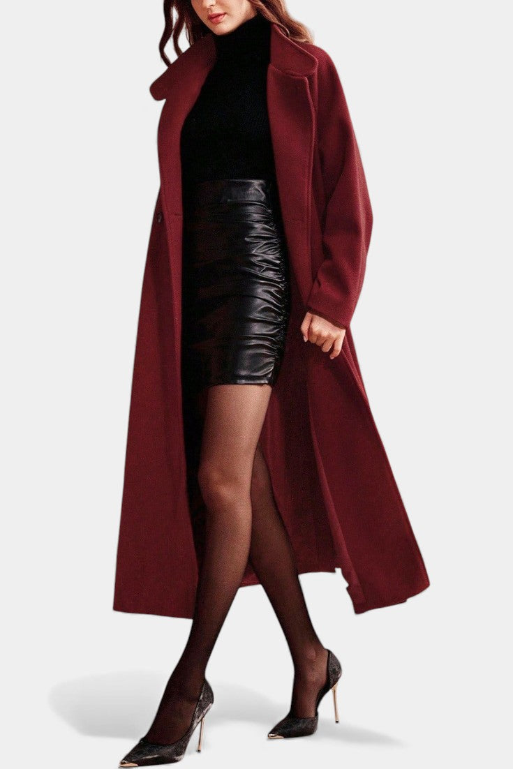 Zyana Long Belted Coat with Adjustable Collar