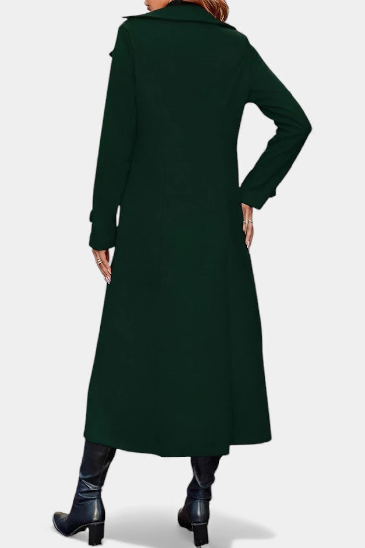 Naissa Long Notched Lapel Double-Breasted Coat