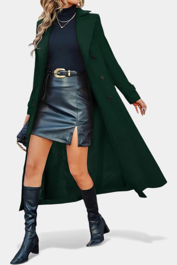 Naissa Long Notched Lapel Double-Breasted Coat
