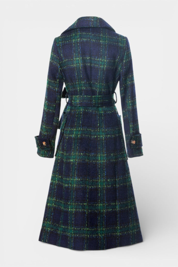 Lara Long Crossed Coat in Blue-Green