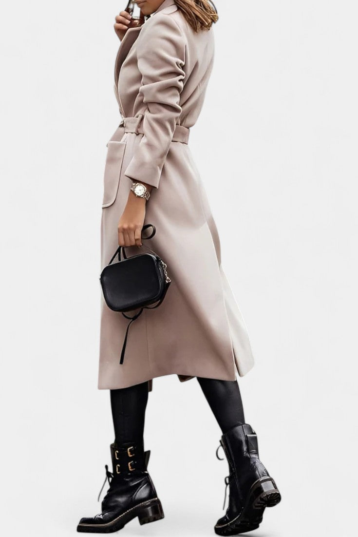 Capucine Belted Coat with Notched Collar and Pockets