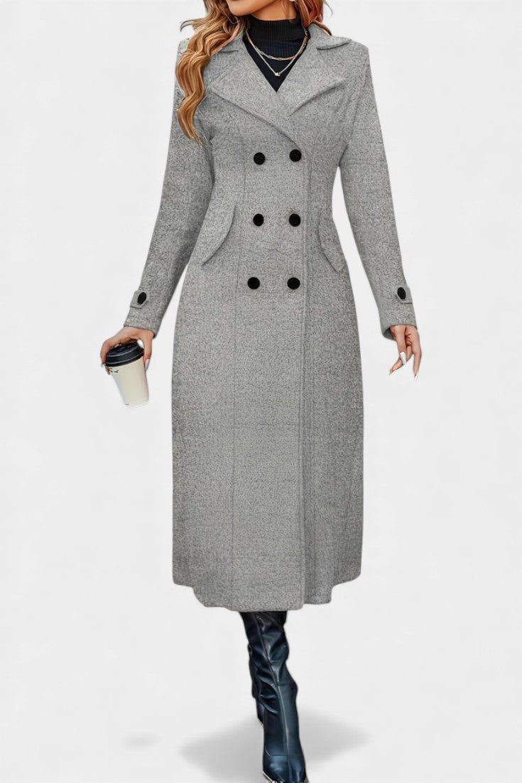 Naissa Long Notched Lapel Double-Breasted Coat